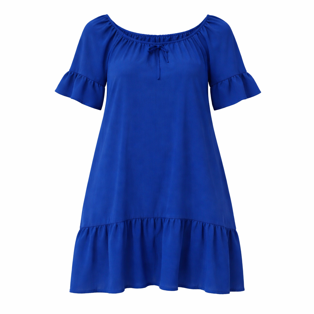 Vestido Plus Size Azul Royal Ombro a Ombro
