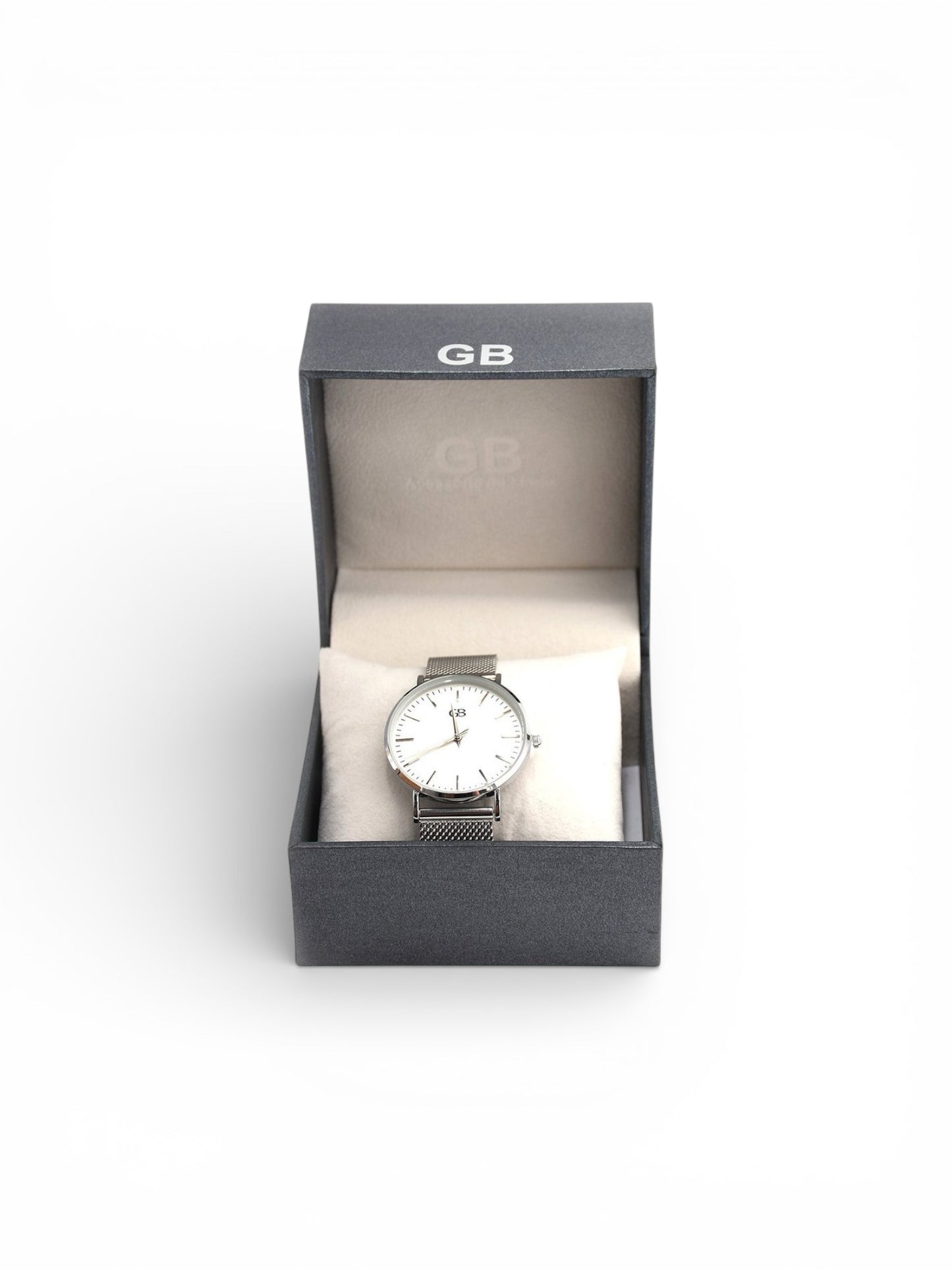 Relógio analógico prateado | fundo branco GB