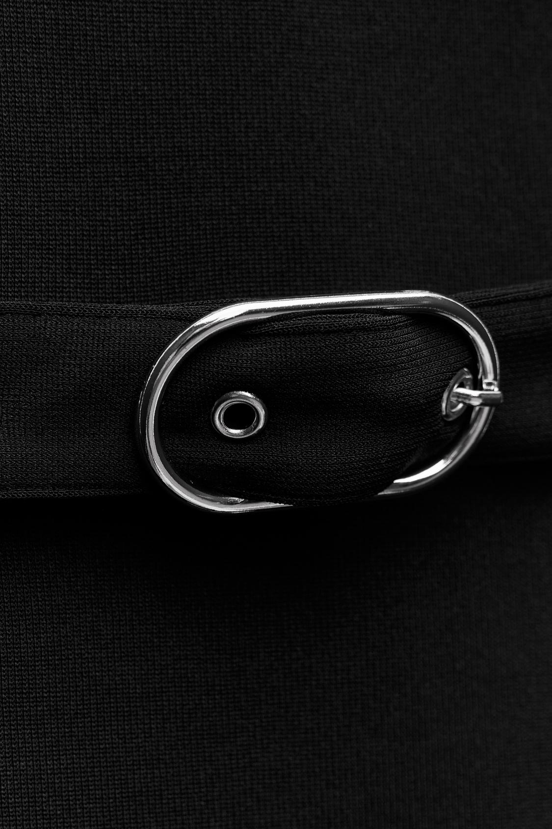 Stretch contouring dress with buckle.