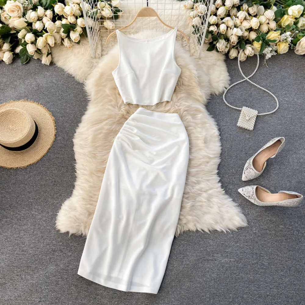 Conjunto de 2 Peças Saia Midi com Fenda - Branco