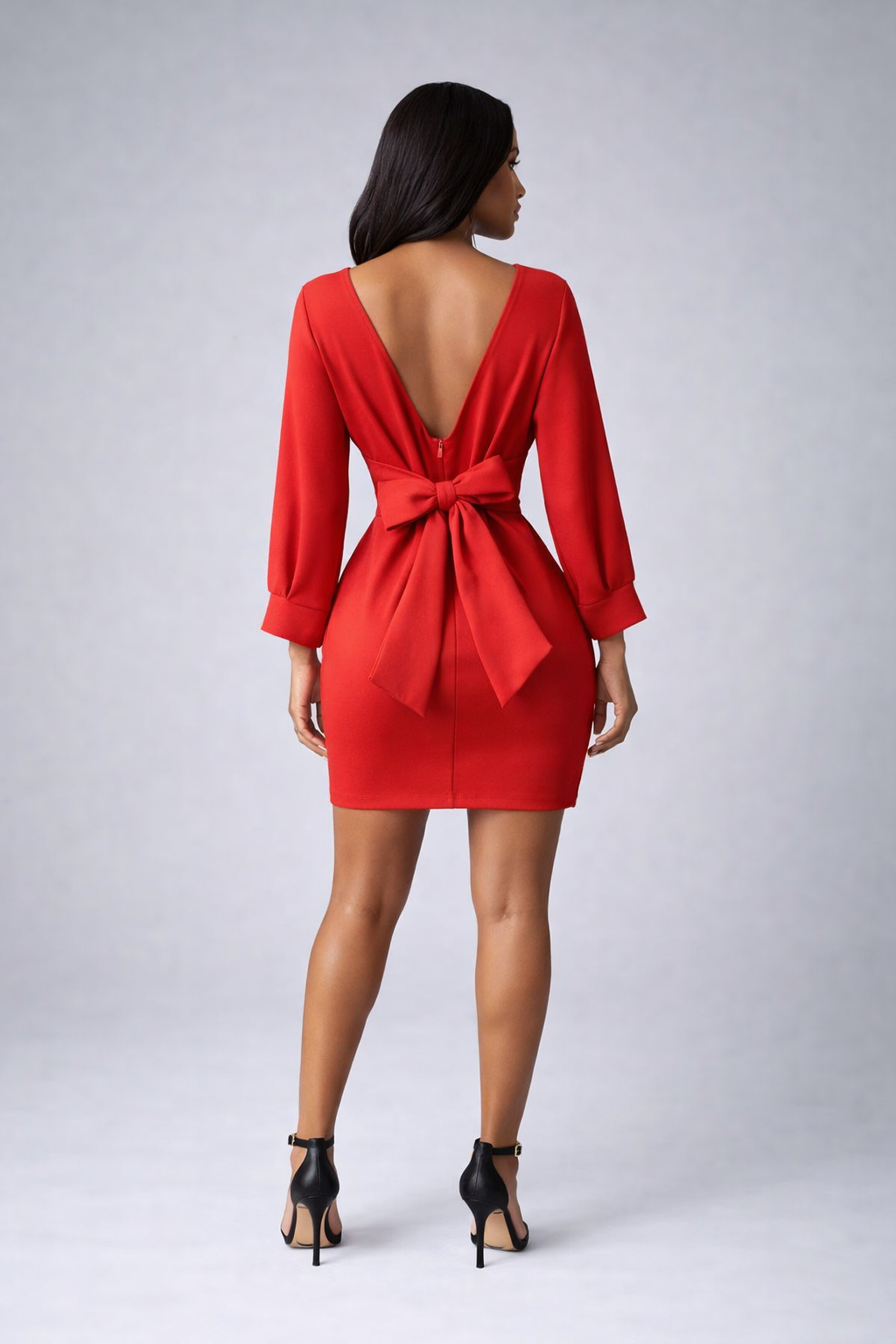 Vestido Vermelho Elegante Manga Longa