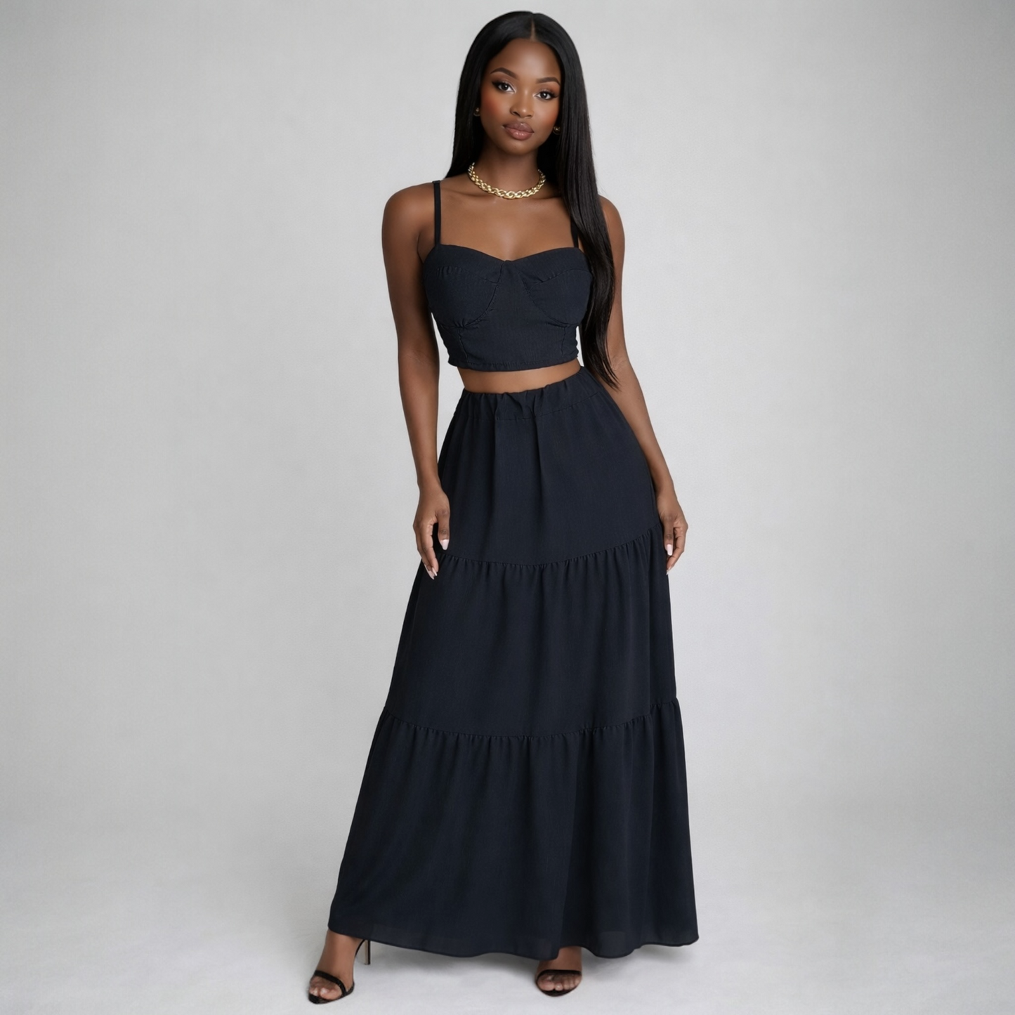 Conjunto 2 Peças Preto - Top e Saia Longa