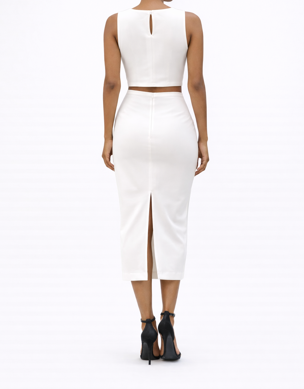 Conjunto de 2 Peças Saia Midi com Fenda - Branco
