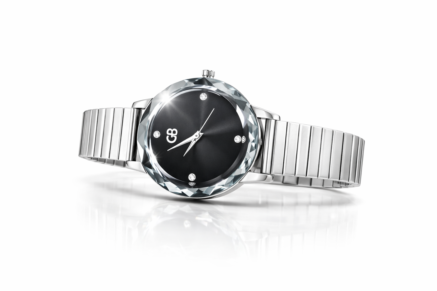 Relógio Analógico Prateado GB | Fundo Preto