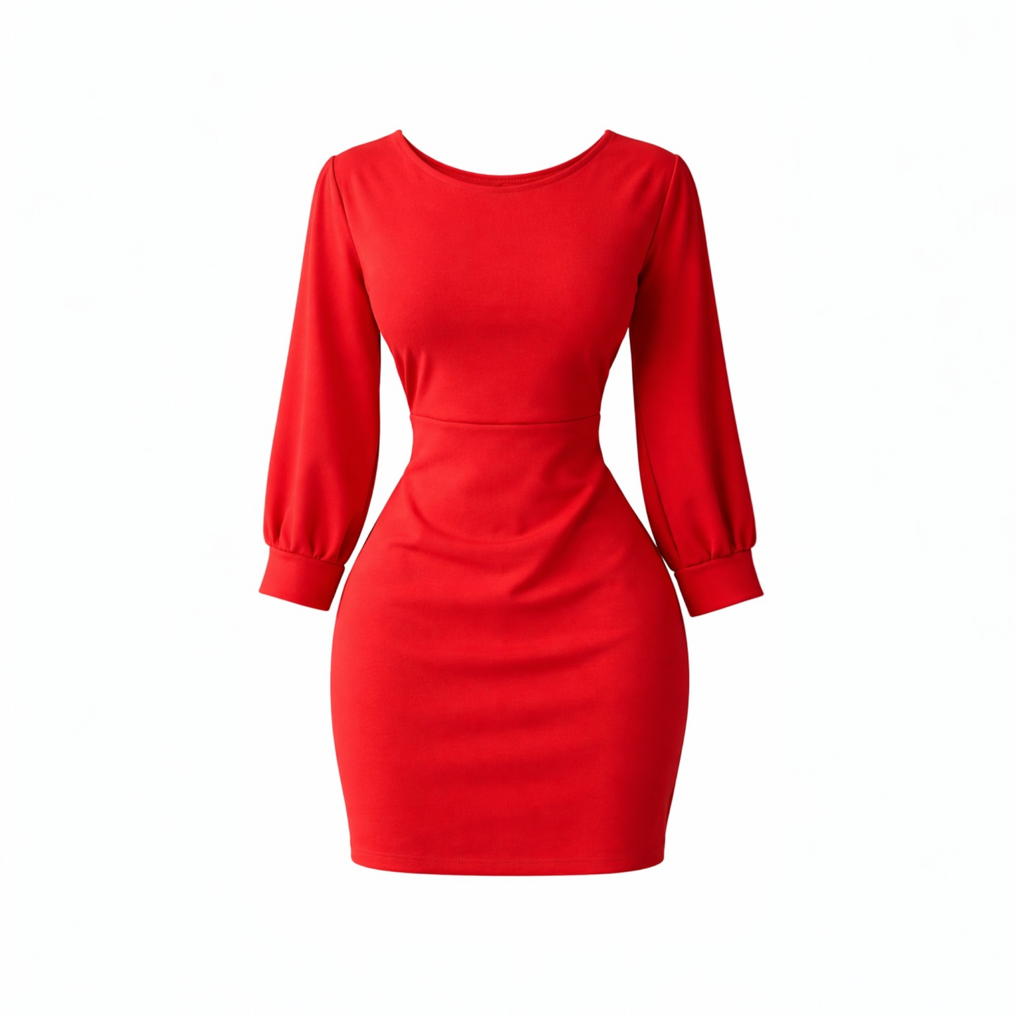 Vestido Vermelho Elegante Manga Longa