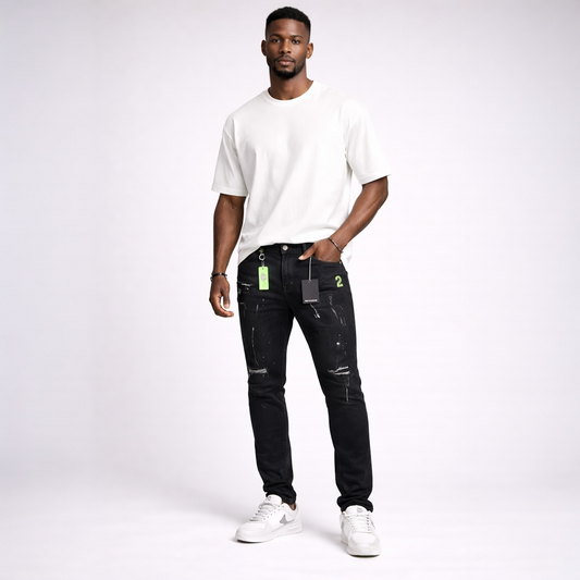 Calça Jeans Masculina Preta Rasgada