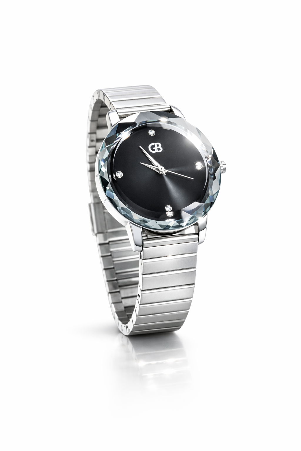 Relógio Analógico Prateado GB | Fundo Preto