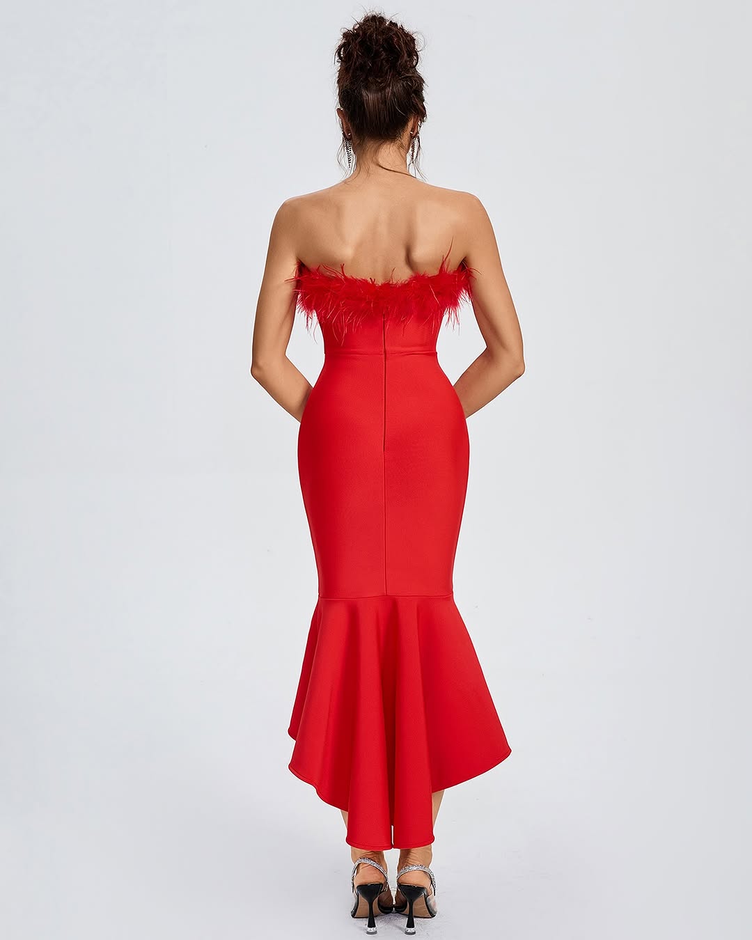 Vestido Bandagem Vermelho com Penas