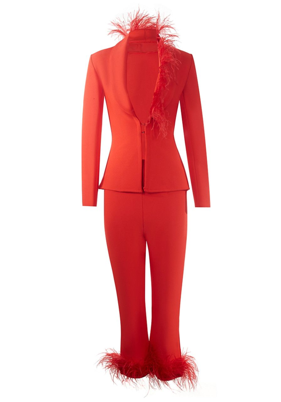 Conjuto miss circle vermelho com penas