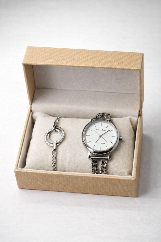 Conjuto de Relógio e Pulseira.