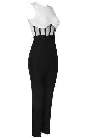 Macacão Bicolor Preto e Branco com Transparência