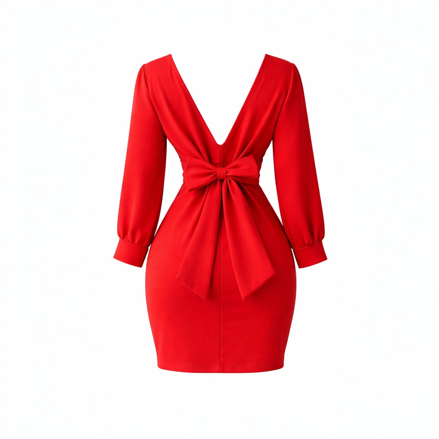 Vestido Vermelho Elegante Manga Longa