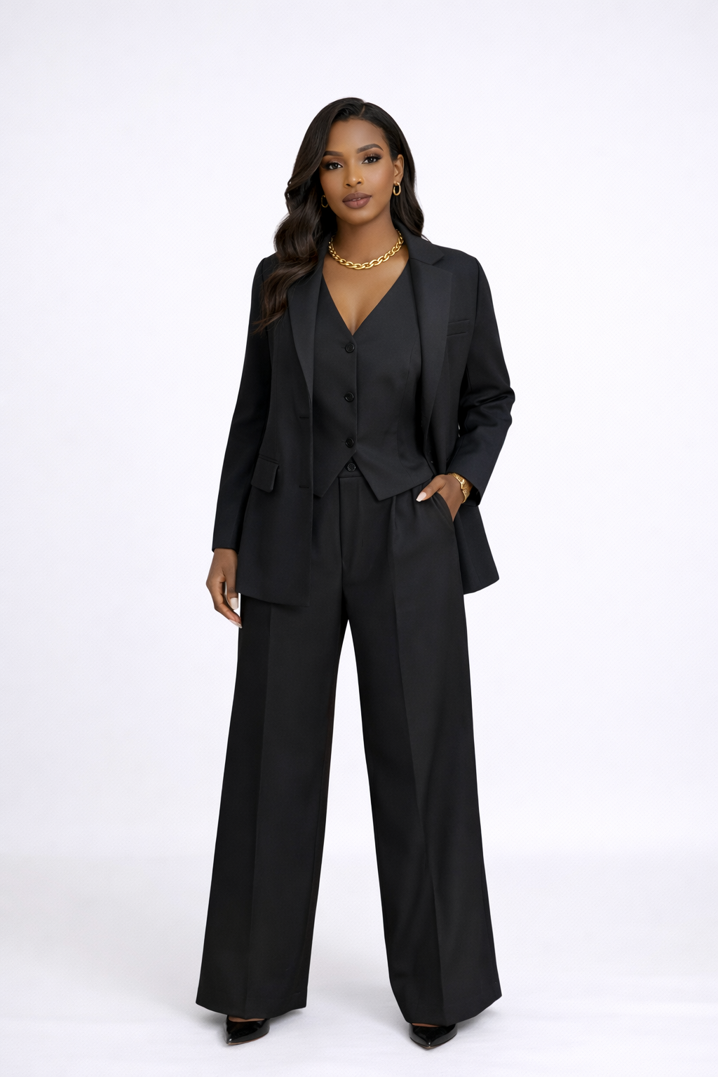 Conjunto 3 Peças Preto - Blazer, Colete e Calças